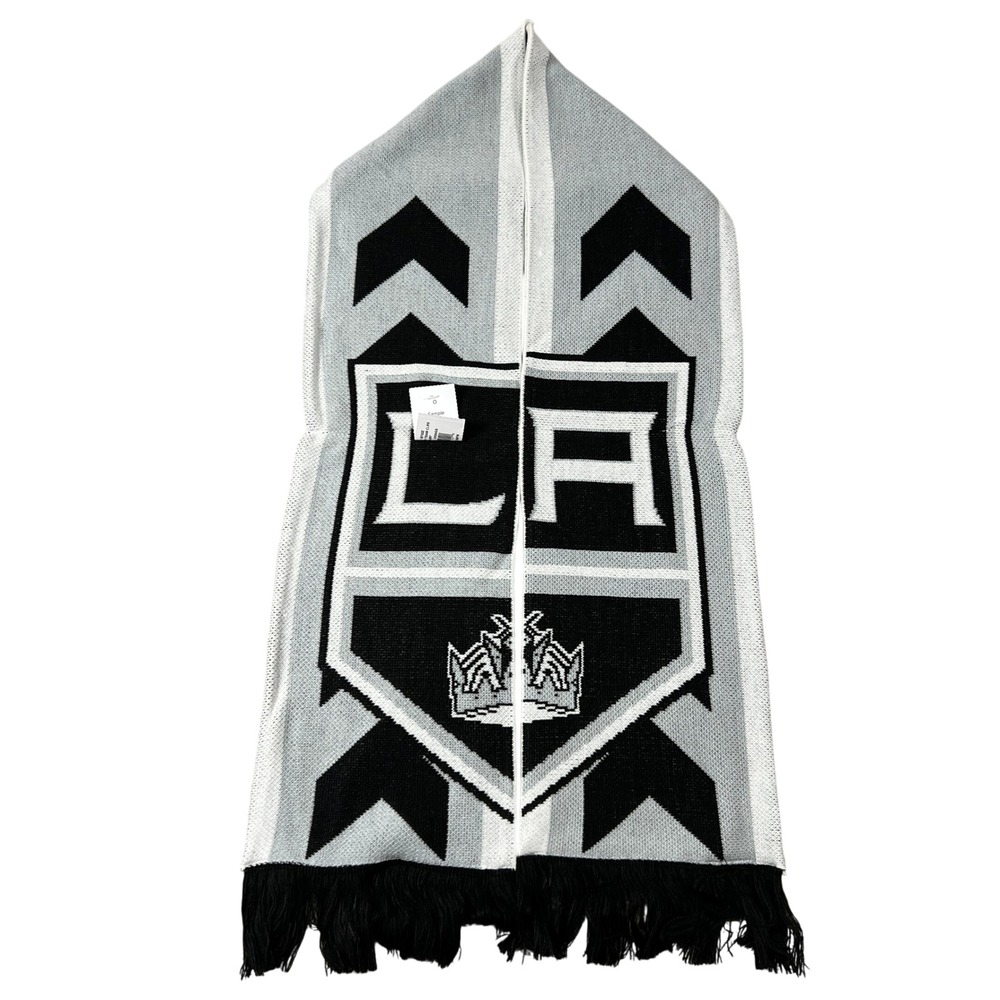 Adidas LA Kings NHL Knit Scarf Gray Black White Logo‎ Fringe One Size